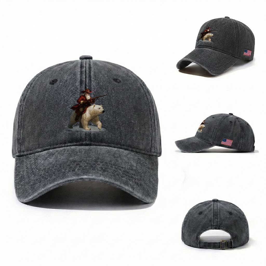 Funny Santa Gun Christmas Washed Cotton Baseball Cap TS14 Washed Cap Universal Fit Dark Gray Print Your Wear