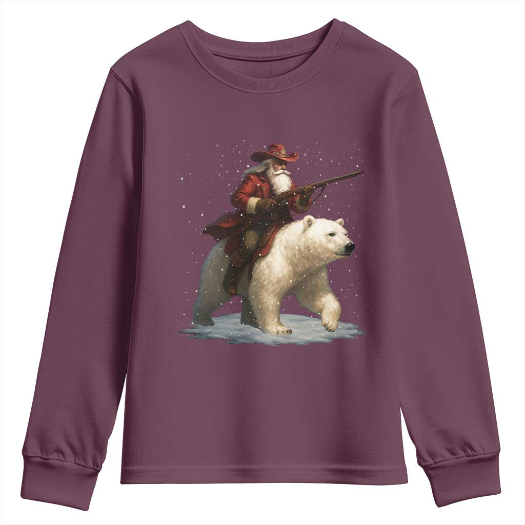 Funny Santa Gun Christmas Youth Sweatshirt TS14 Maroon Print Your Wear