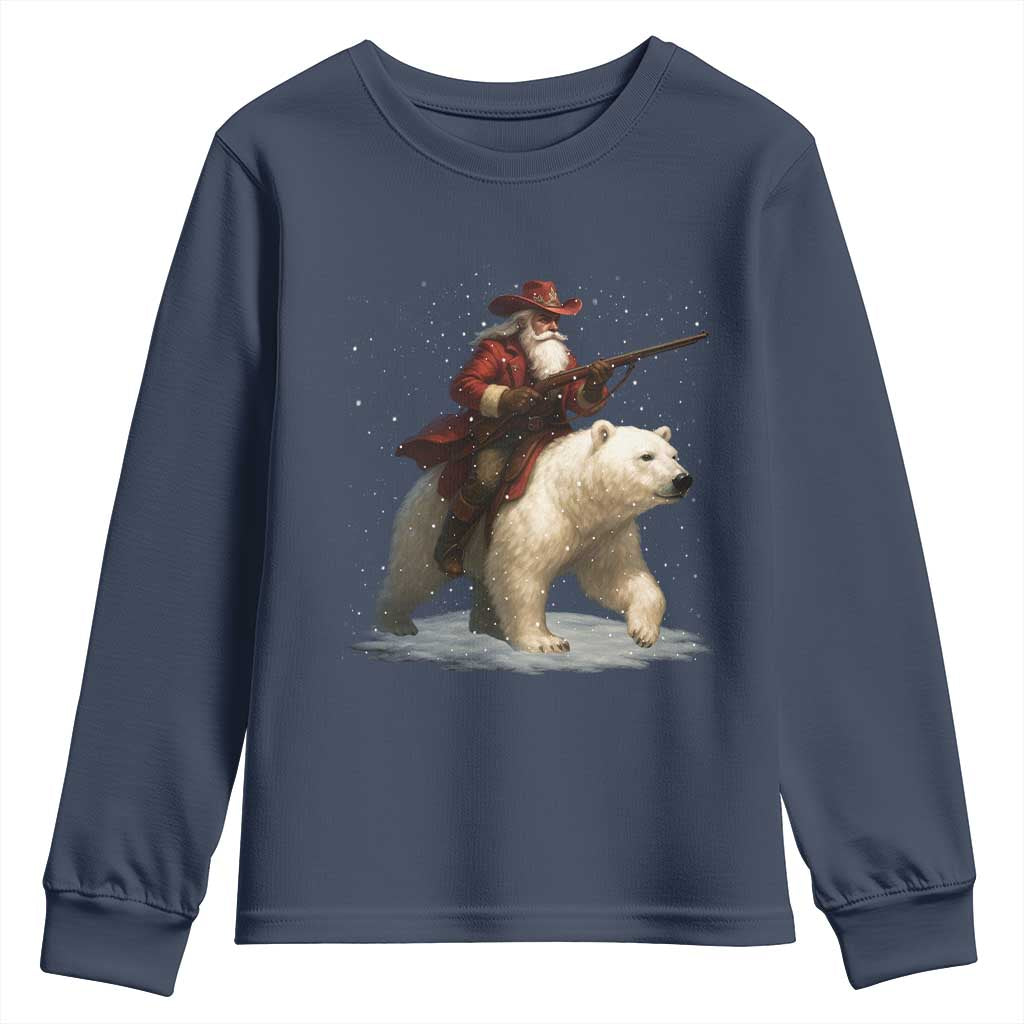 Funny Santa Gun Christmas Youth Sweatshirt TS14 Navy Print Your Wear