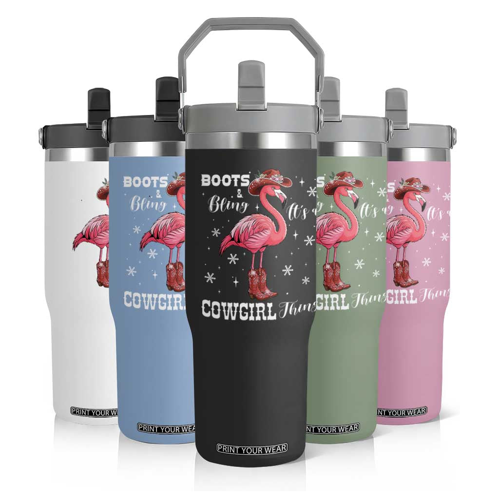 Cowboy Flamingo Flip Straw Tumbler Boots And Bling It Is A Cowgirl Thing TS14 Print Your Wear