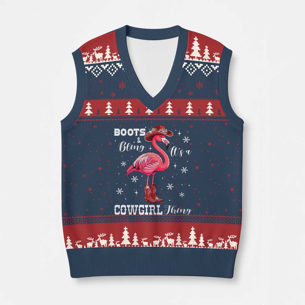 Cowboy Flamingo V-Neck Knit Sweater Vest Boots And Bling It Is A Cowgirl Thing TS14 Navy Red Print Your Wear