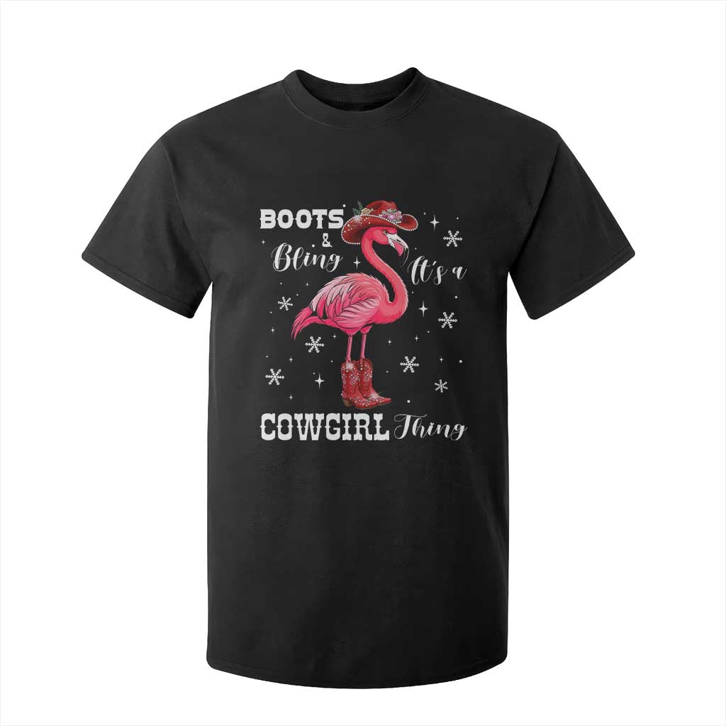Cowboy Flamingo T Shirt For Kid Boots And Bling It Is A Cowgirl Thing TS14 Black Print Your Wear