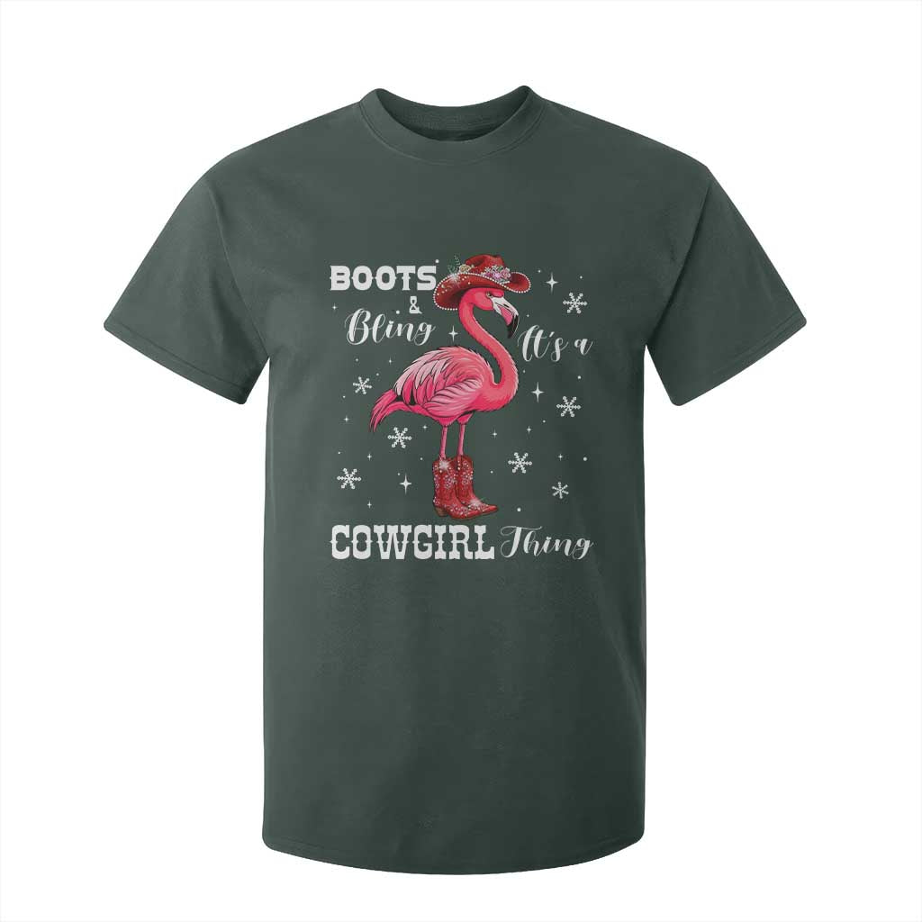 Cowboy Flamingo T Shirt For Kid Boots And Bling It Is A Cowgirl Thing TS14 Dark Forest Green Print Your Wear