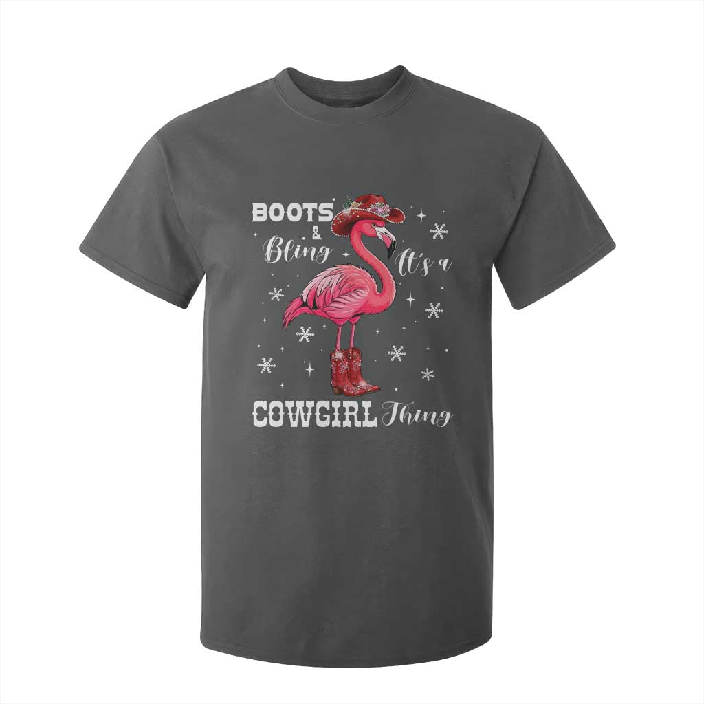 Cowboy Flamingo T Shirt For Kid Boots And Bling It Is A Cowgirl Thing TS14 Dark Heather Print Your Wear
