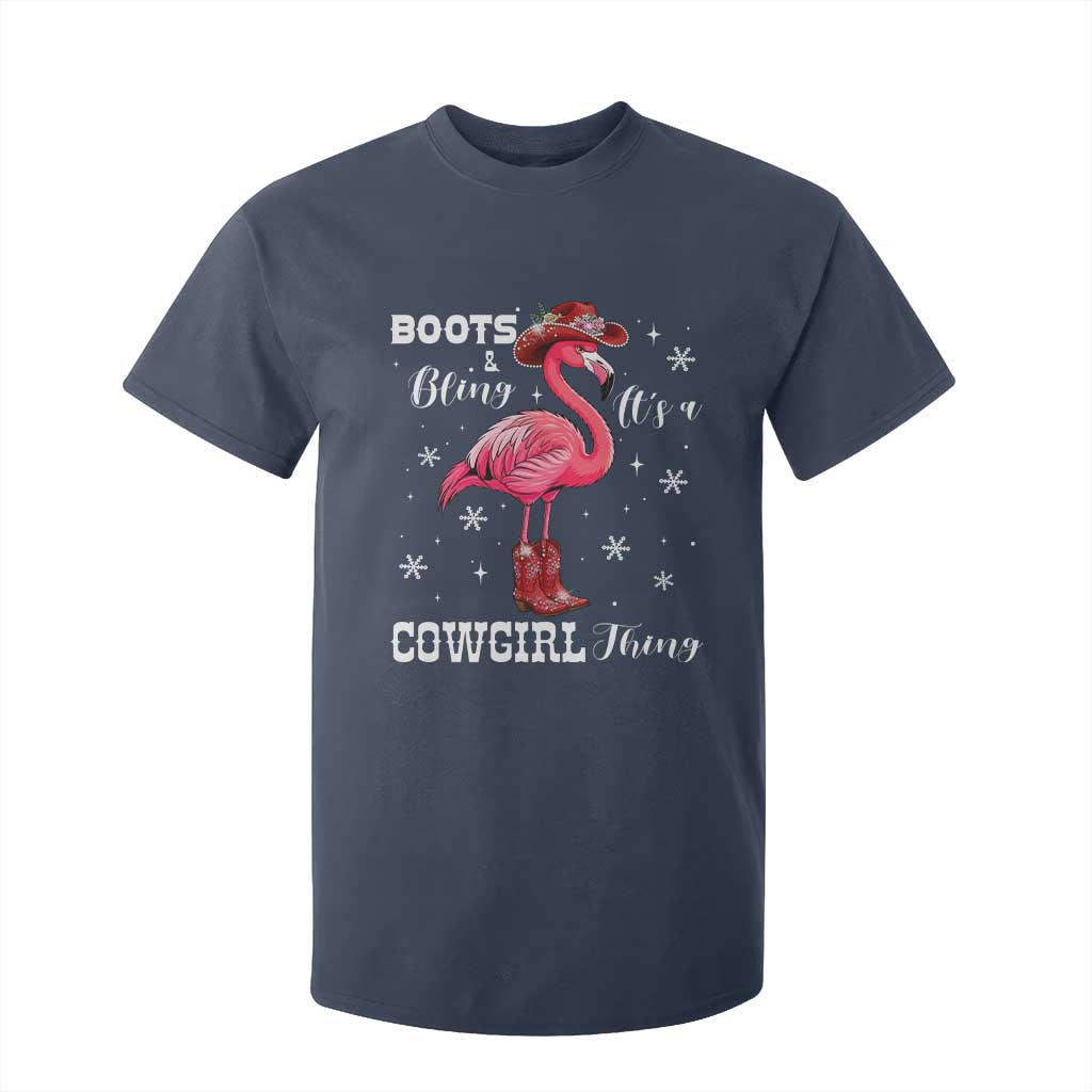 Cowboy Flamingo T Shirt For Kid Boots And Bling It Is A Cowgirl Thing TS14 Navy Print Your Wear