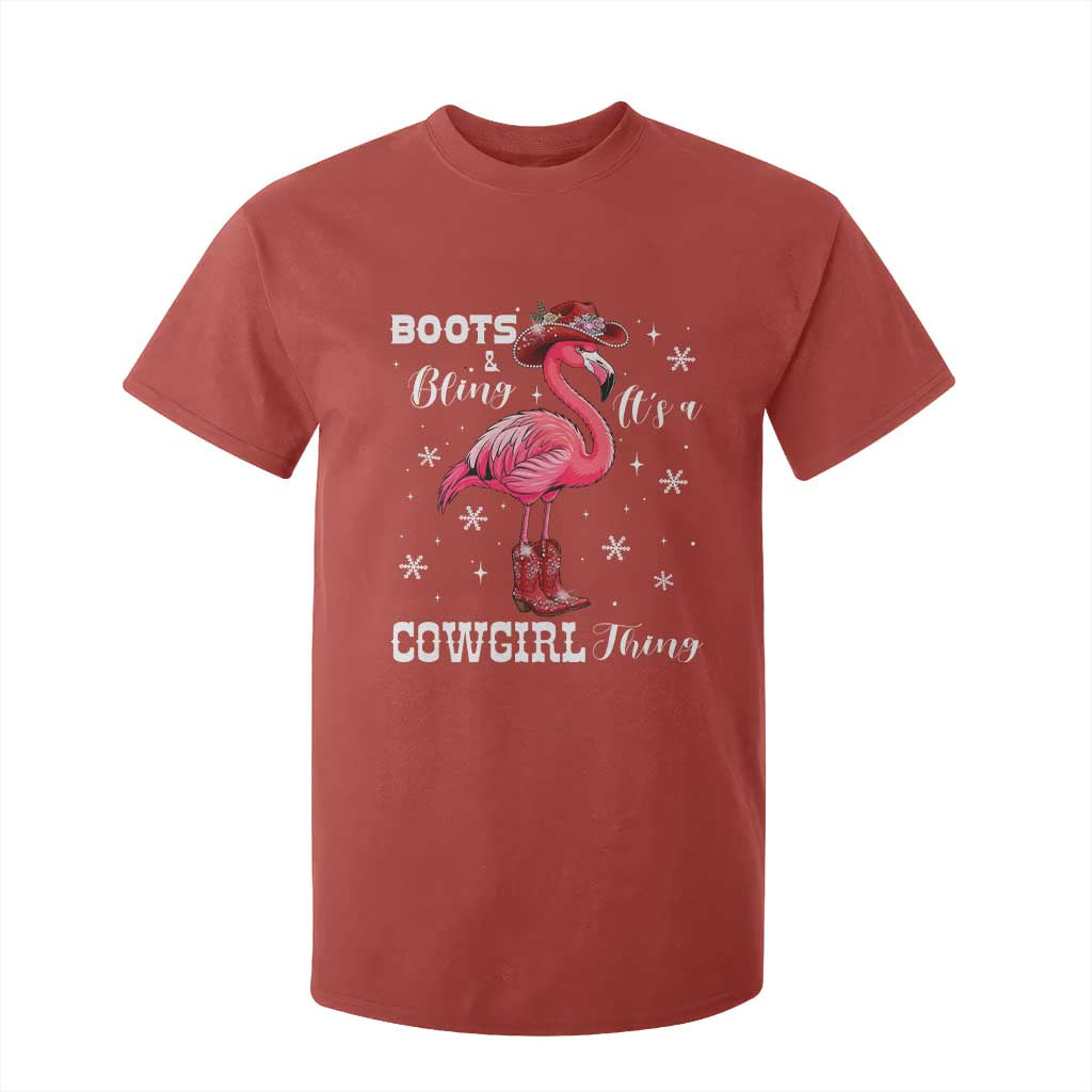 Cowboy Flamingo T Shirt For Kid Boots And Bling It Is A Cowgirl Thing TS14 Red Print Your Wear