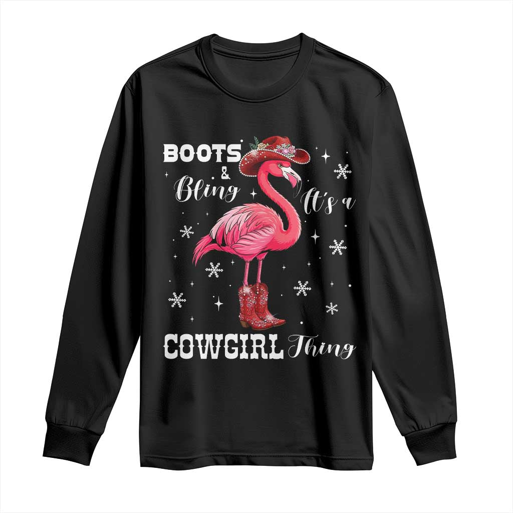 Cowboy Flamingo Long Sleeve Shirt Boots And Bling It Is A Cowgirl Thing TS14 Black Print Your Wear