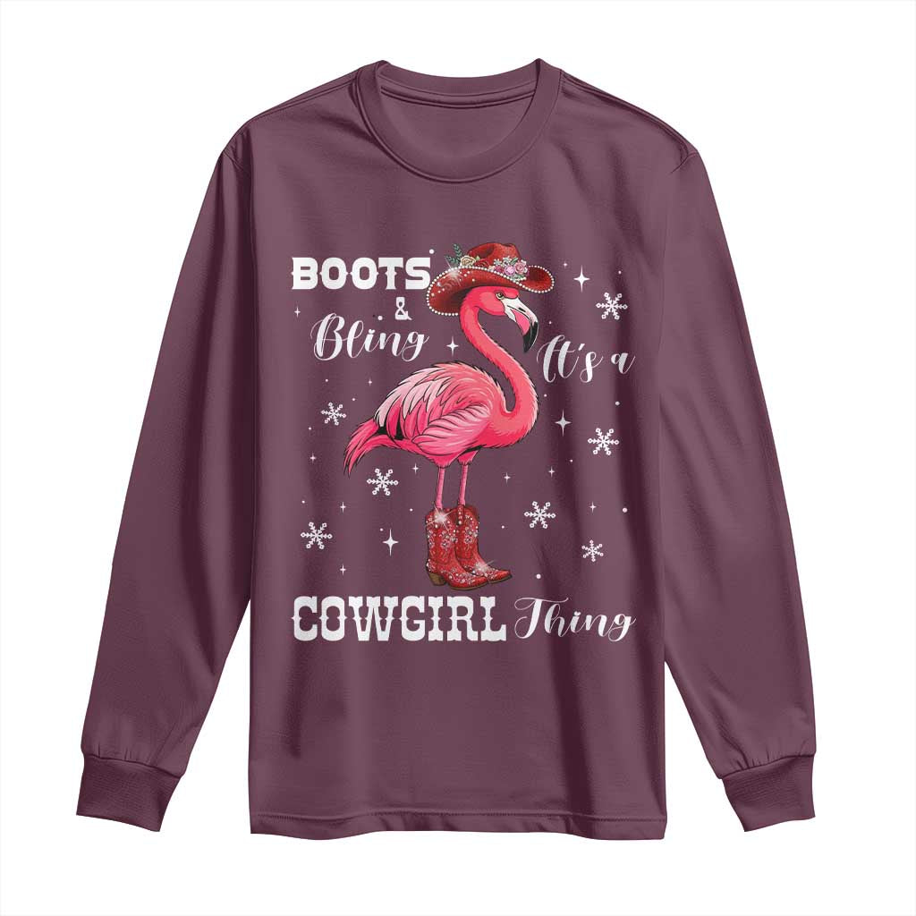 Cowboy Flamingo Long Sleeve Shirt Boots And Bling It Is A Cowgirl Thing TS14 Maroon Print Your Wear