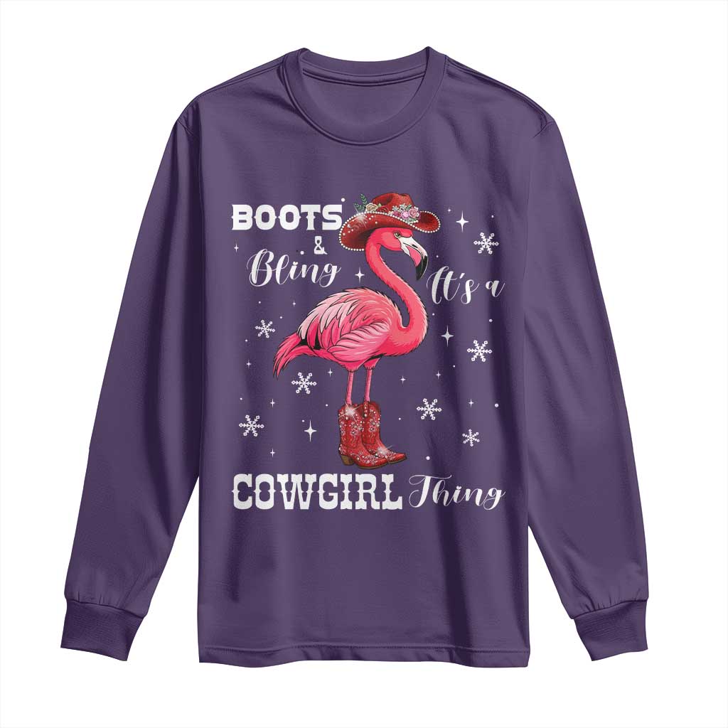 Cowboy Flamingo Long Sleeve Shirt Boots And Bling It Is A Cowgirl Thing TS14 Purple Print Your Wear