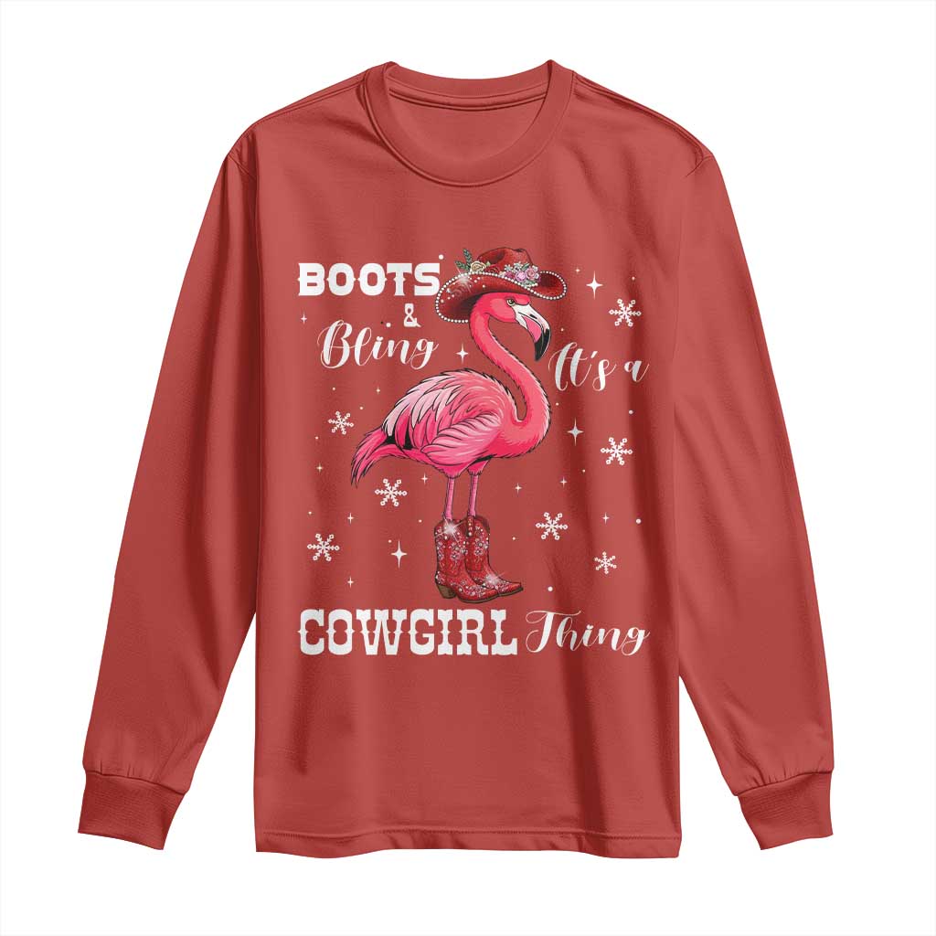Cowboy Flamingo Long Sleeve Shirt Boots And Bling It Is A Cowgirl Thing TS14 Red Print Your Wear