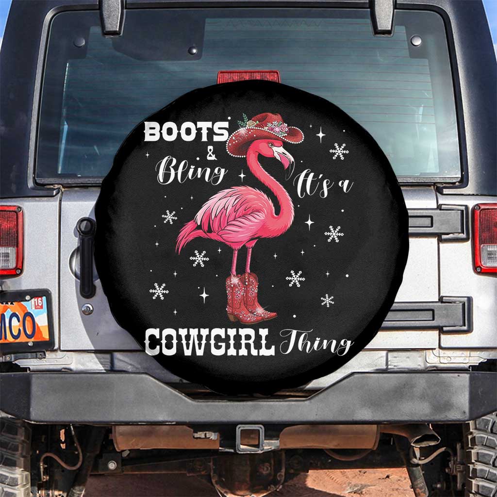 Cowboy Flamingo Spare Tire Cover Boots And Bling It Is A Cowgirl Thing TS14 No hole Black Print Your Wear