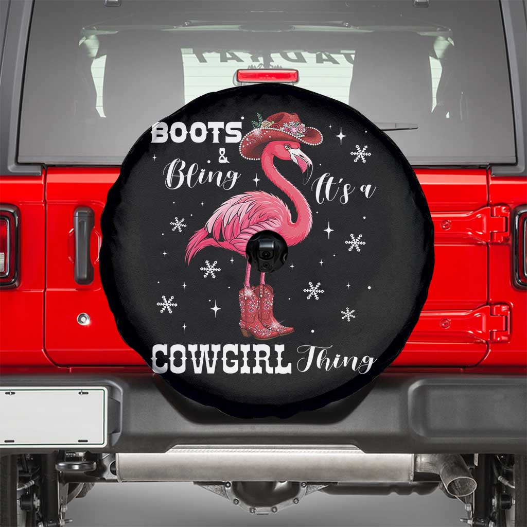 Cowboy Flamingo Spare Tire Cover Boots And Bling It Is A Cowgirl Thing TS14 Black Print Your Wear