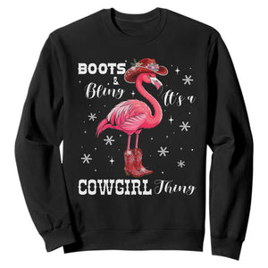 Cowboy Flamingo Sweatshirt Boots And Bling It Is A Cowgirl Thing TS14 Black Print Your Wear