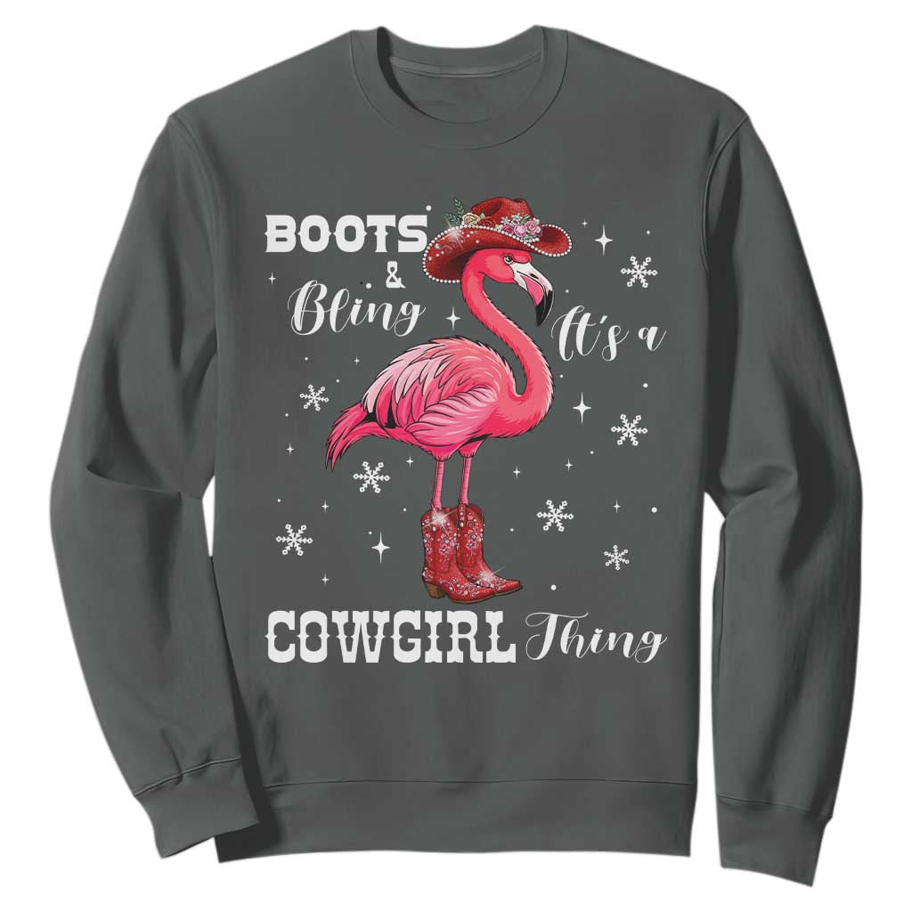 Cowboy Flamingo Sweatshirt Boots And Bling It Is A Cowgirl Thing TS14 Dark Heather Print Your Wear