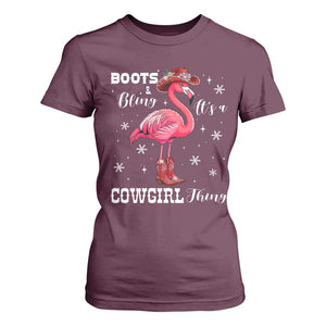 Cowboy Flamingo T Shirt For Women Boots And Bling It Is A Cowgirl Thing TS14 Maroon Print Your Wear