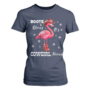 Cowboy Flamingo T Shirt For Women Boots And Bling It Is A Cowgirl Thing TS14 Navy Print Your Wear