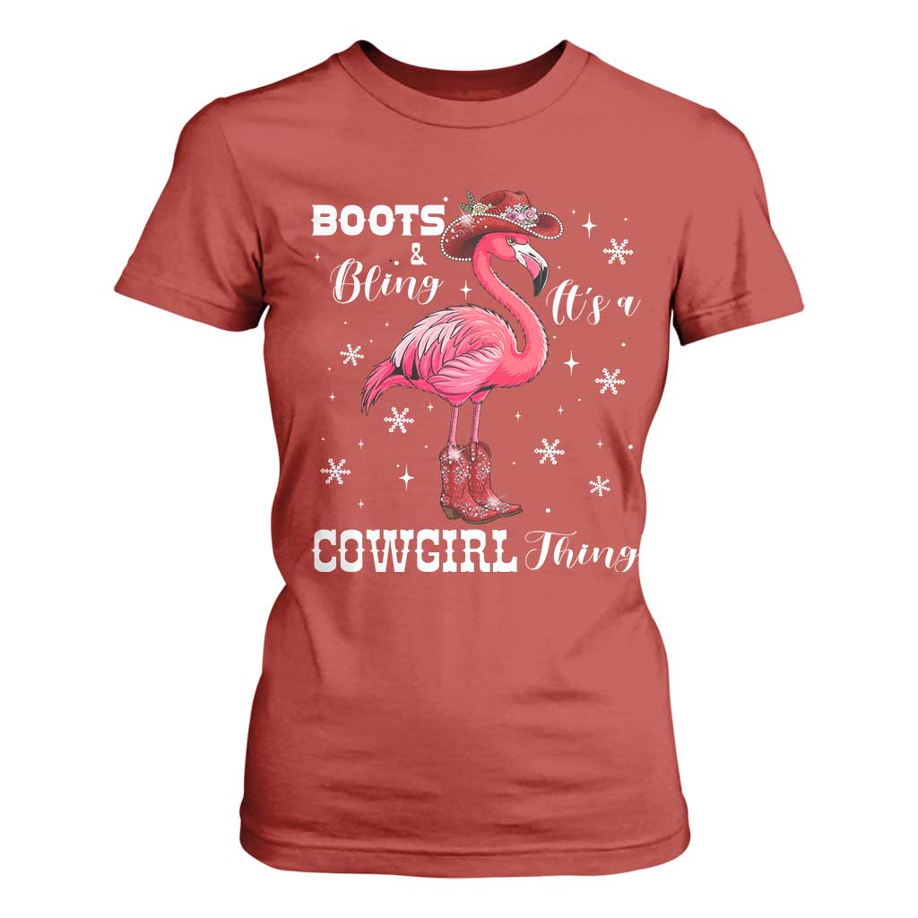 Cowboy Flamingo T Shirt For Women Boots And Bling It Is A Cowgirl Thing TS14 Red Print Your Wear