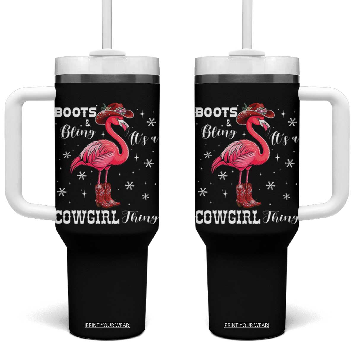 Cowboy Flamingo Tumbler With Handle Boots And Bling It Is A Cowgirl Thing TS14 One Size: 40 oz Black Print Your Wear