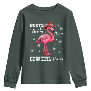 Cowboy Flamingo Youth Sweatshirt Boots And Bling It Is A Cowgirl Thing TS14 Dark Forest Green Print Your Wear