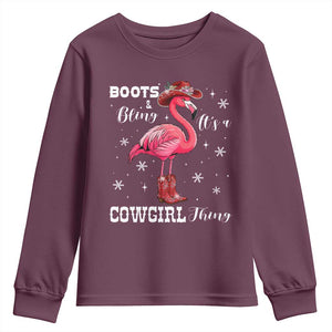 Cowboy Flamingo Youth Sweatshirt Boots And Bling It Is A Cowgirl Thing TS14 Maroon Print Your Wear