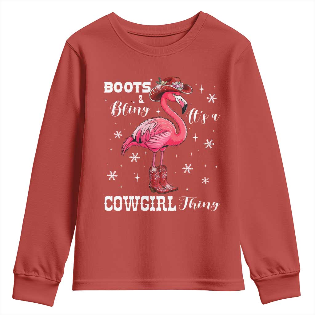 Cowboy Flamingo Youth Sweatshirt Boots And Bling It Is A Cowgirl Thing TS14 Red Print Your Wear