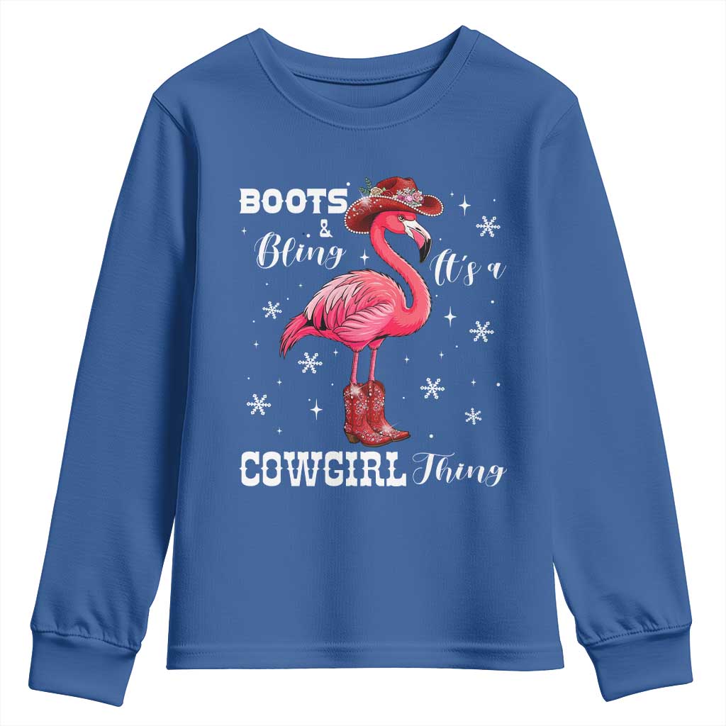Cowboy Flamingo Youth Sweatshirt Boots And Bling It Is A Cowgirl Thing TS14 Royal Blue Print Your Wear
