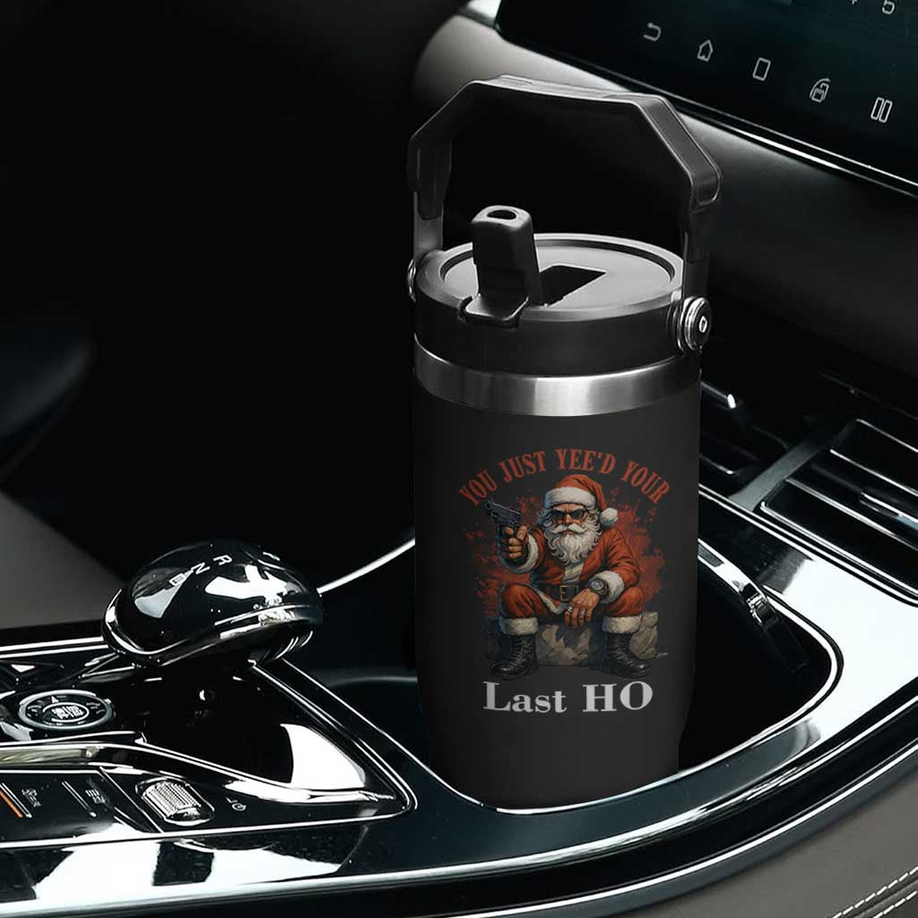 Funny Santa Gun Christmas Flip Straw Tumbler You Just Yeed Your Last Ho TS14 Print Your Wear