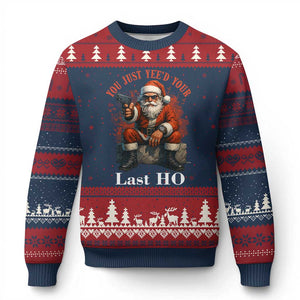 Funny Santa Gun Xmas Ugly Christmas Sweater You Just Yeed Your Last Ho TS14 Navy Red Print Your Wear