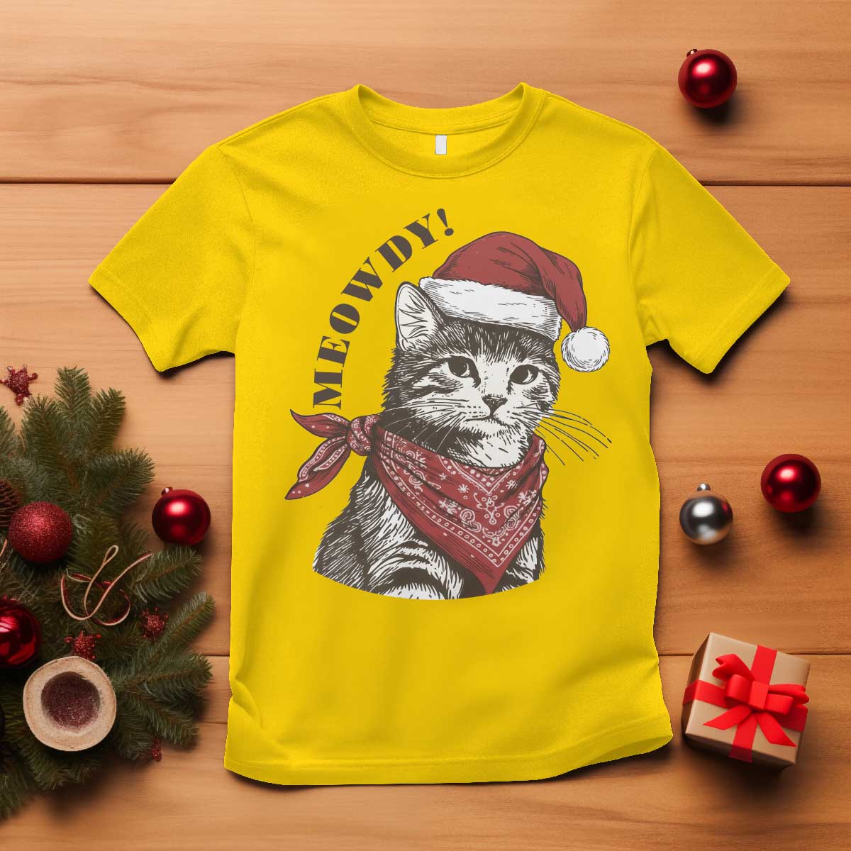 Cowboy Cat Christmas T Shirt Meowdy Western Rodeo TS14 Daisy Print Your Wear