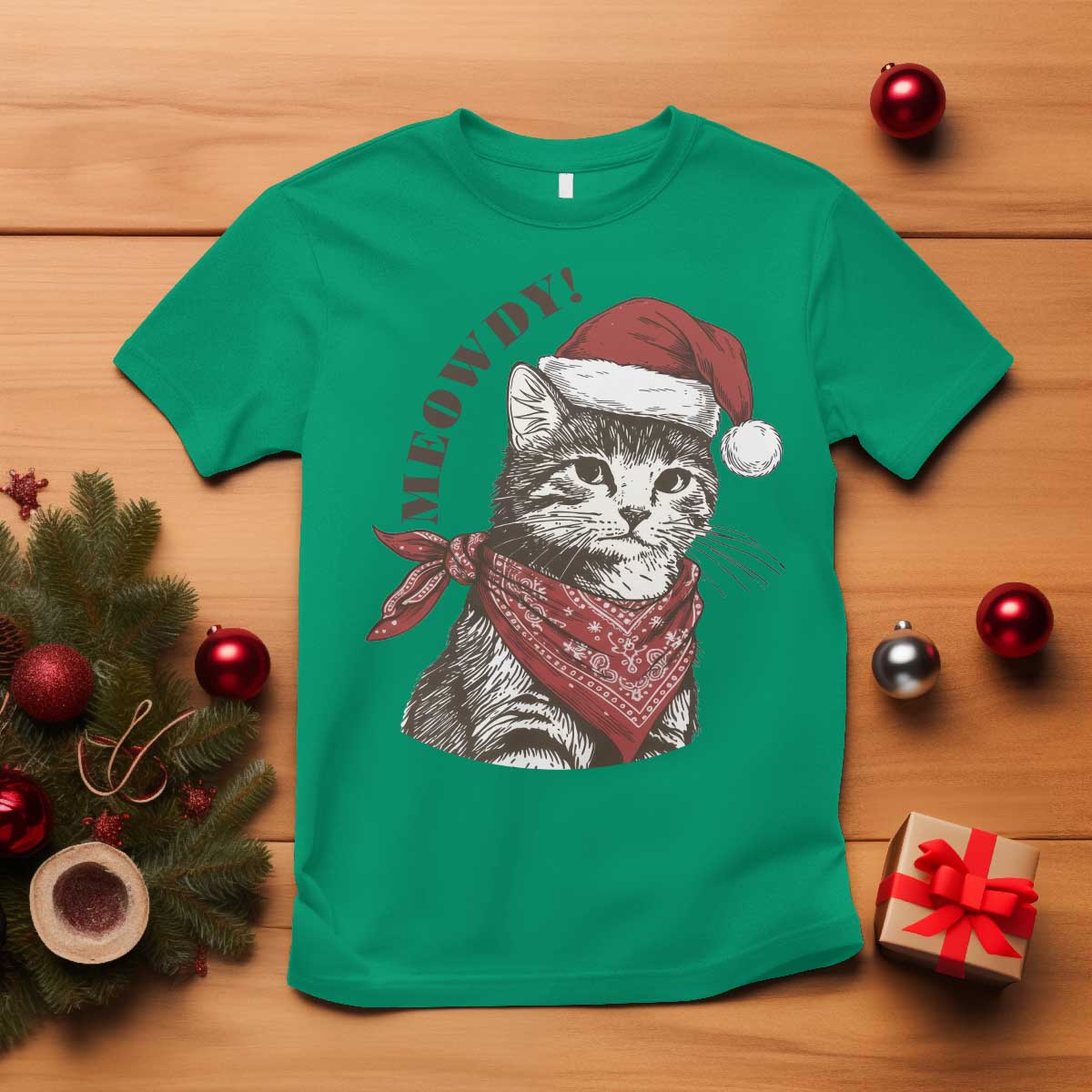 Cowboy Cat Christmas T Shirt Meowdy Western Rodeo TS14 Irish Green Print Your Wear