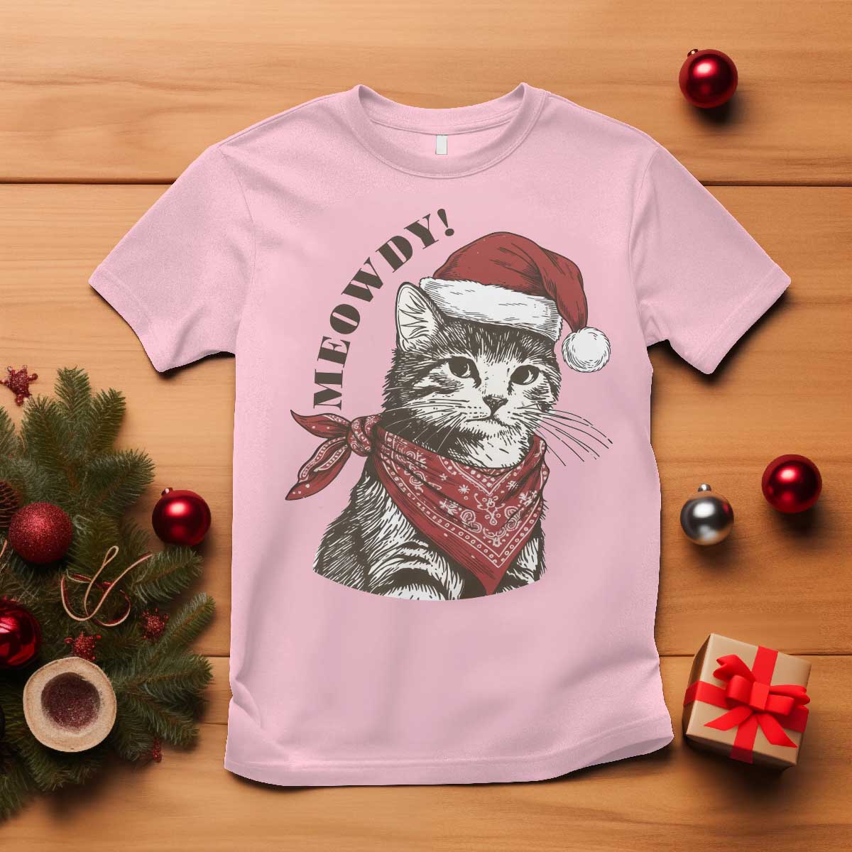 Cowboy Cat Christmas T Shirt Meowdy Western Rodeo TS14 Light Pink Print Your Wear