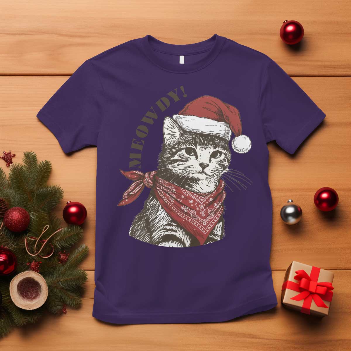 Cowboy Cat Christmas T Shirt Meowdy Western Rodeo TS14 Purple Print Your Wear