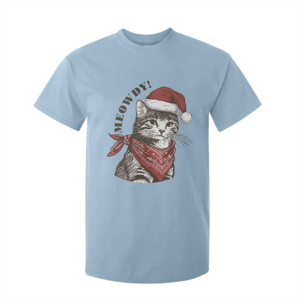 Cowboy Cat Christmas T Shirt For Kid Meowdy Western Rodeo TS14 Light Blue Print Your Wear