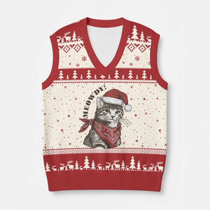 Cowboy Cat Xmas V-Neck Knit Sweater Vest Meowdy Western Rodeo TS14 Beige Red Print Your Wear