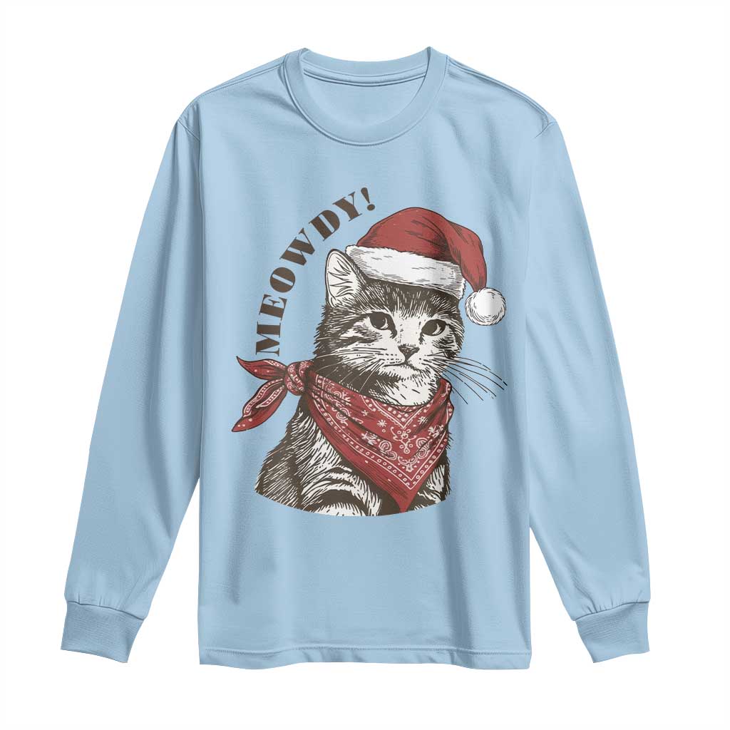 Cowboy Cat Christmas Long Sleeve Shirt Meowdy Western Rodeo TS14 Light Blue Print Your Wear