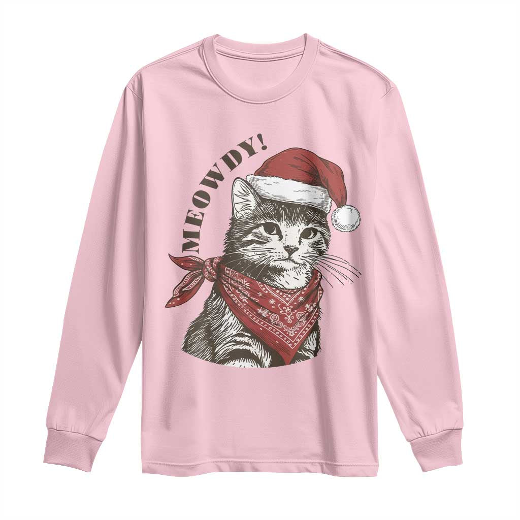 Cowboy Cat Christmas Long Sleeve Shirt Meowdy Western Rodeo TS14 Light Pink Print Your Wear