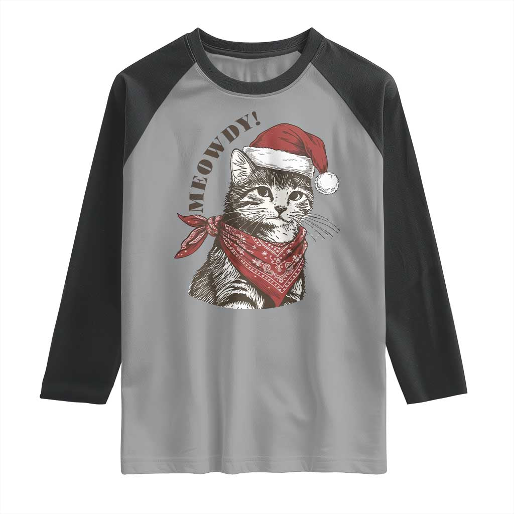 Cowboy Cat Christmas Raglan Shirt Meowdy Western Rodeo TS14 Sport Gray Black Print Your Wear