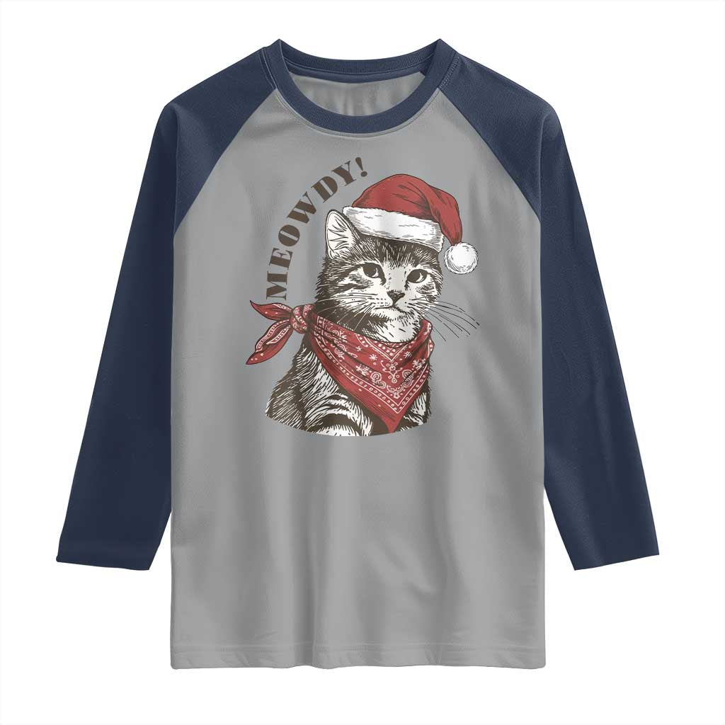 Cowboy Cat Christmas Raglan Shirt Meowdy Western Rodeo TS14 Sport Gray Navy Print Your Wear