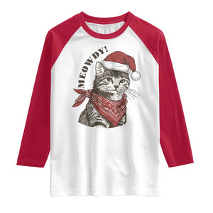 Cowboy Cat Christmas Raglan Shirt Meowdy Western Rodeo TS14 White Red Print Your Wear