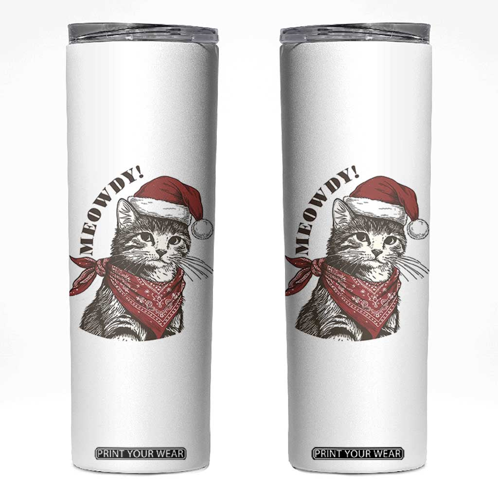 Cowboy Cat Christmas Skinny Tumbler Meowdy Western Rodeo TS14 White Print Your Wear