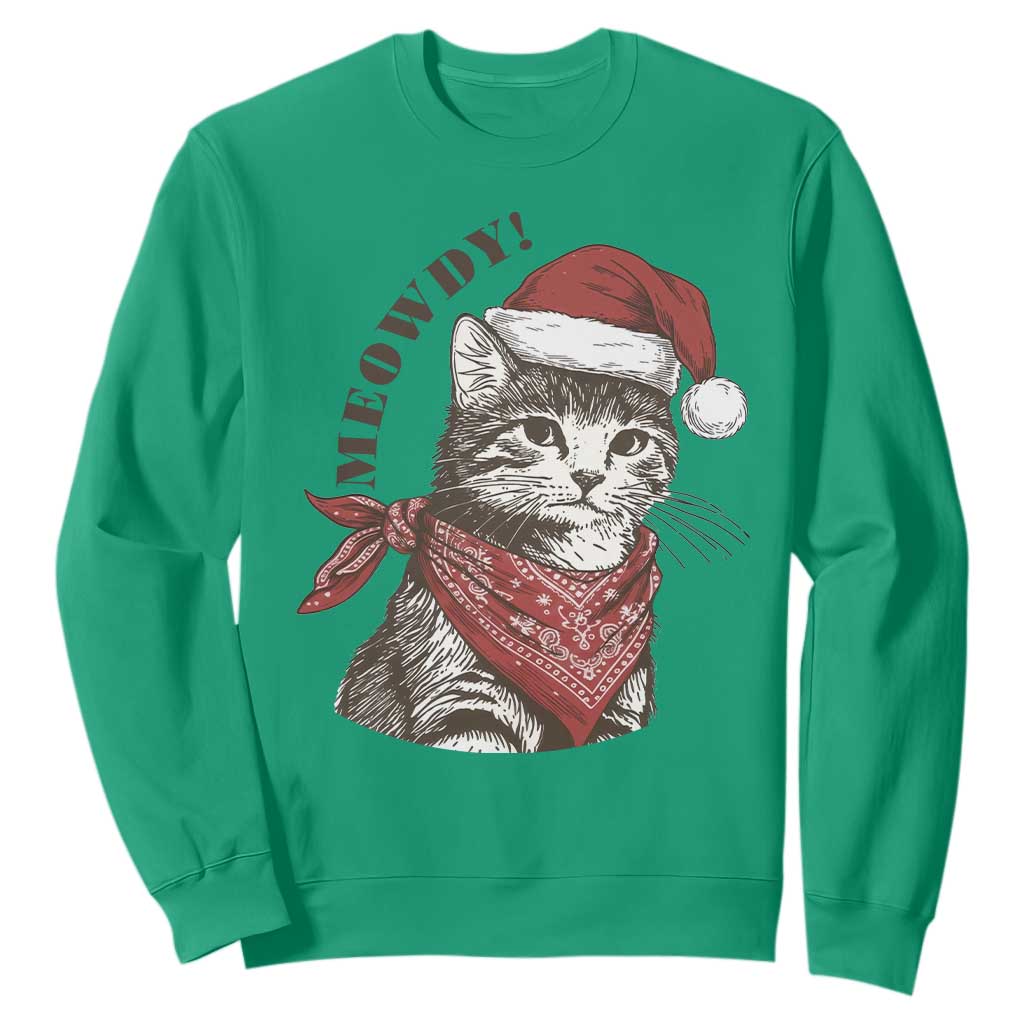 Cowboy Cat Christmas Sweatshirt Meowdy Western Rodeo TS14 Irish Green Print Your Wear