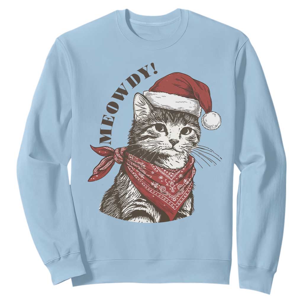 Cowboy Cat Christmas Sweatshirt Meowdy Western Rodeo TS14 Light Blue Print Your Wear