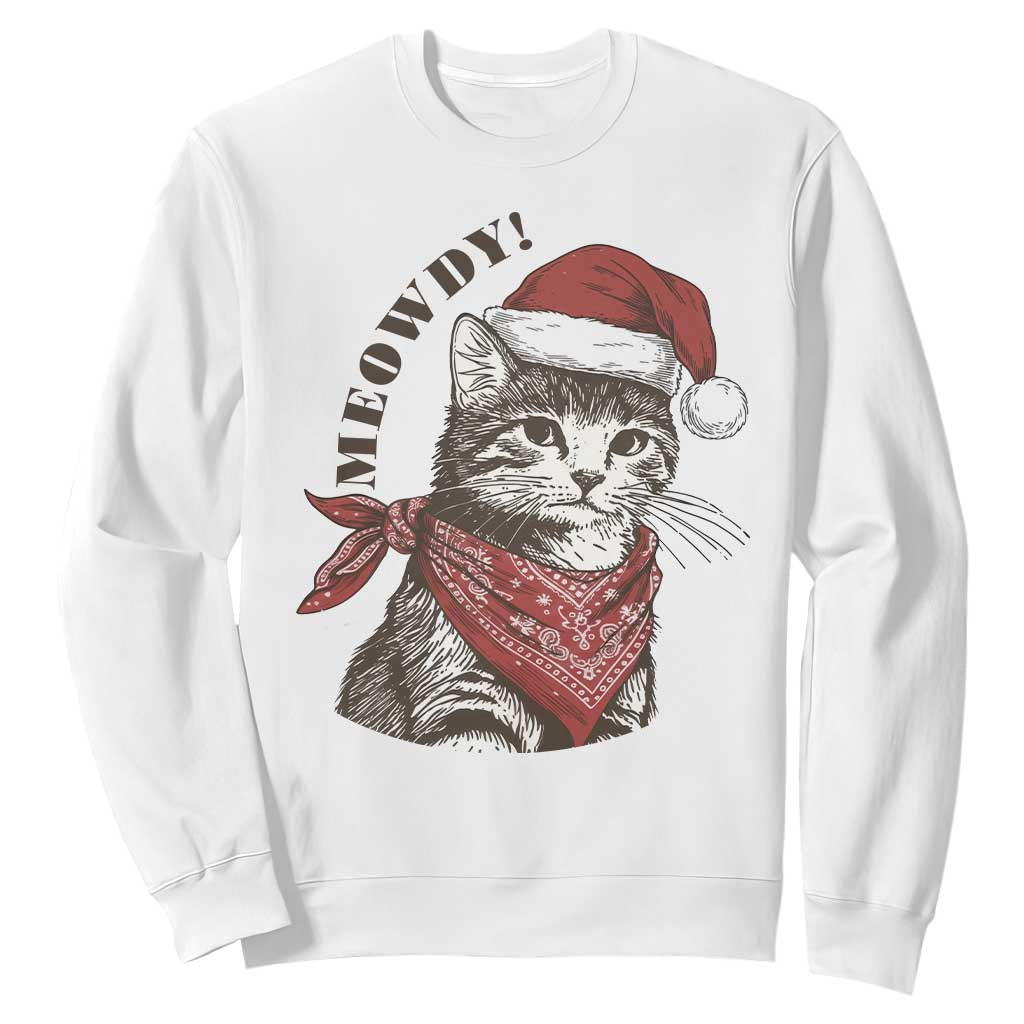 Cowboy Cat Christmas Sweatshirt Meowdy Western Rodeo TS14 White Print Your Wear