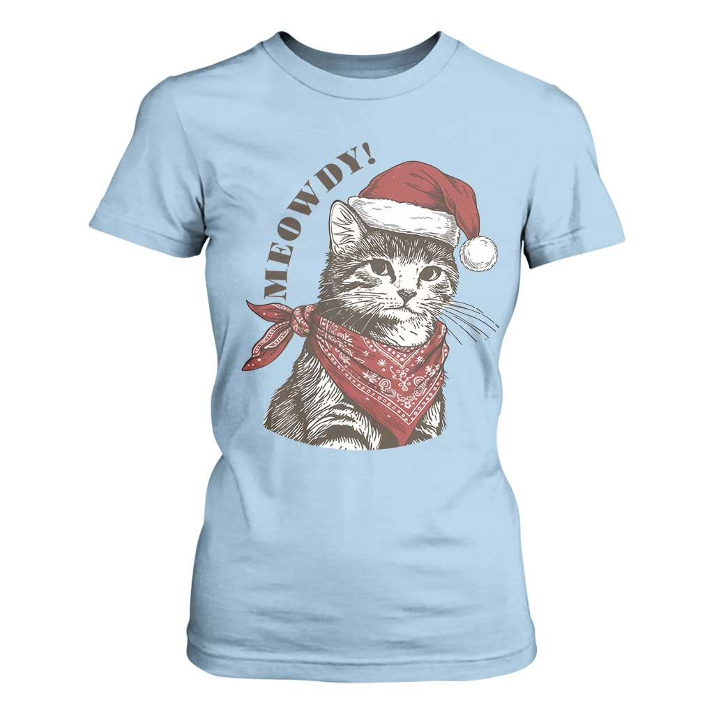 Cowboy Cat Christmas T Shirt For Women Meowdy Western Rodeo TS14 Light Blue Print Your Wear