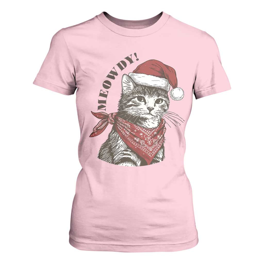 Cowboy Cat Christmas T Shirt For Women Meowdy Western Rodeo TS14 Light Pink Print Your Wear