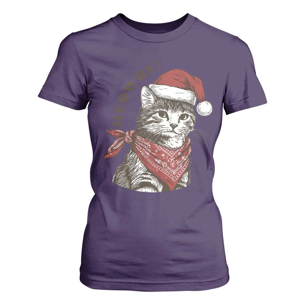 Cowboy Cat Christmas T Shirt For Women Meowdy Western Rodeo TS14 Purple Print Your Wear