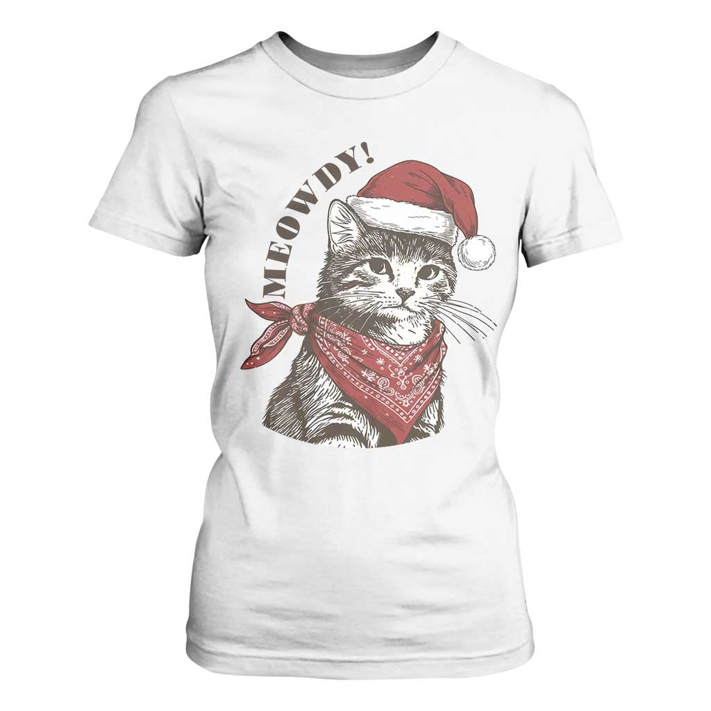 Cowboy Cat Christmas T Shirt For Women Meowdy Western Rodeo TS14 White Print Your Wear