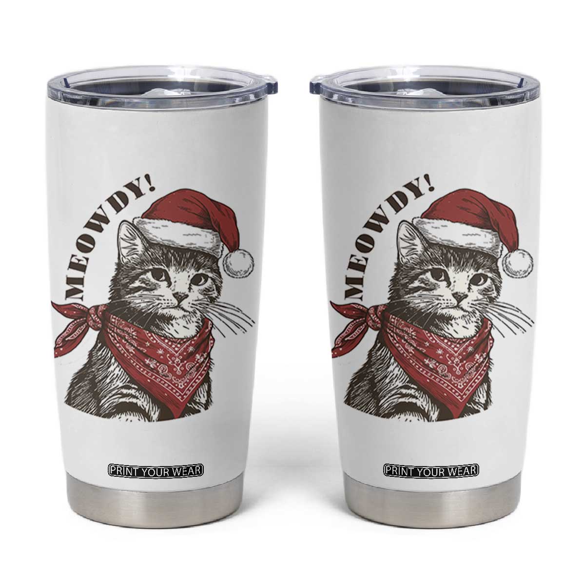 Cowboy Cat Christmas Tumbler Cup Meowdy Western Rodeo TS14 White Print Your Wear