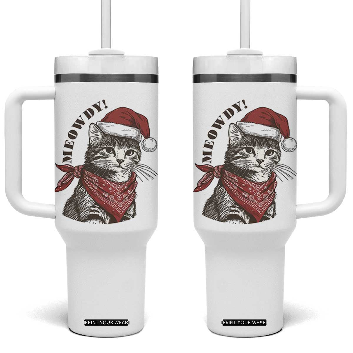 Cowboy Cat Christmas Tumbler With Handle Meowdy Western Rodeo TS14 One Size: 40 oz White Print Your Wear