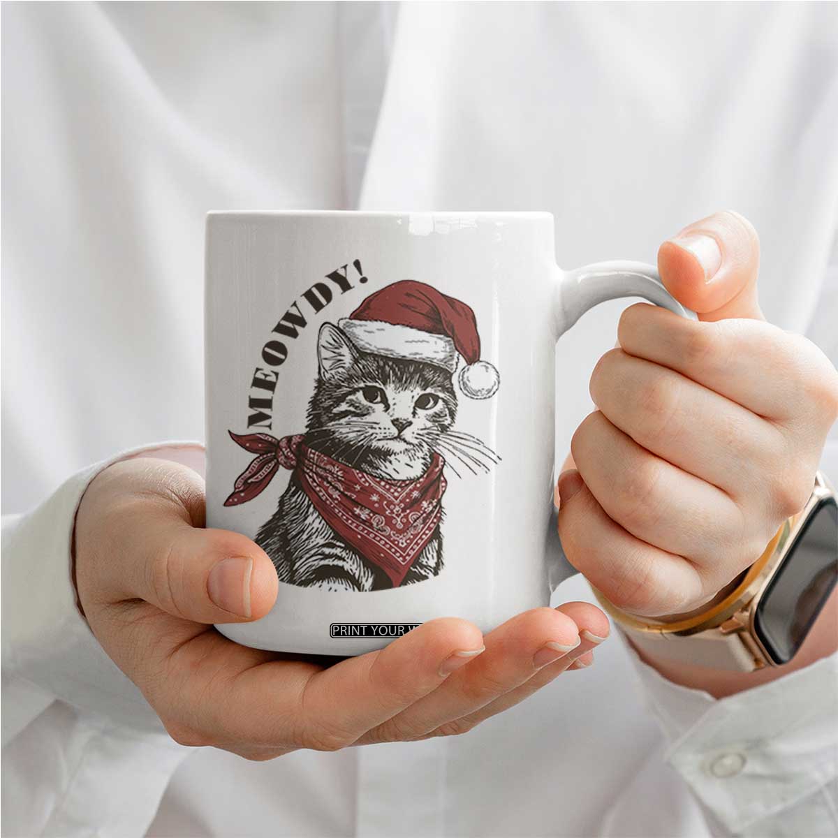 Cowboy Cat Christmas Coffee Mug Meowdy Western Rodeo TS14 Print Your Wear
